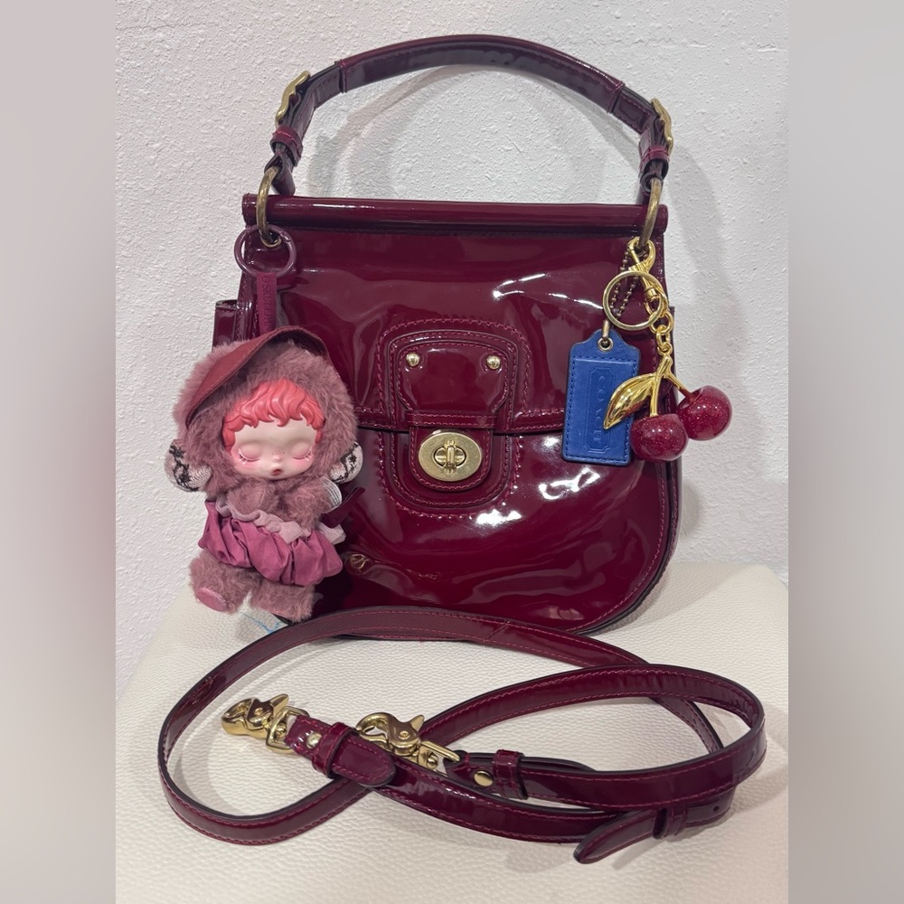 Coach Willis Patent Burgundy Leather Handbag and Crossbody Bag